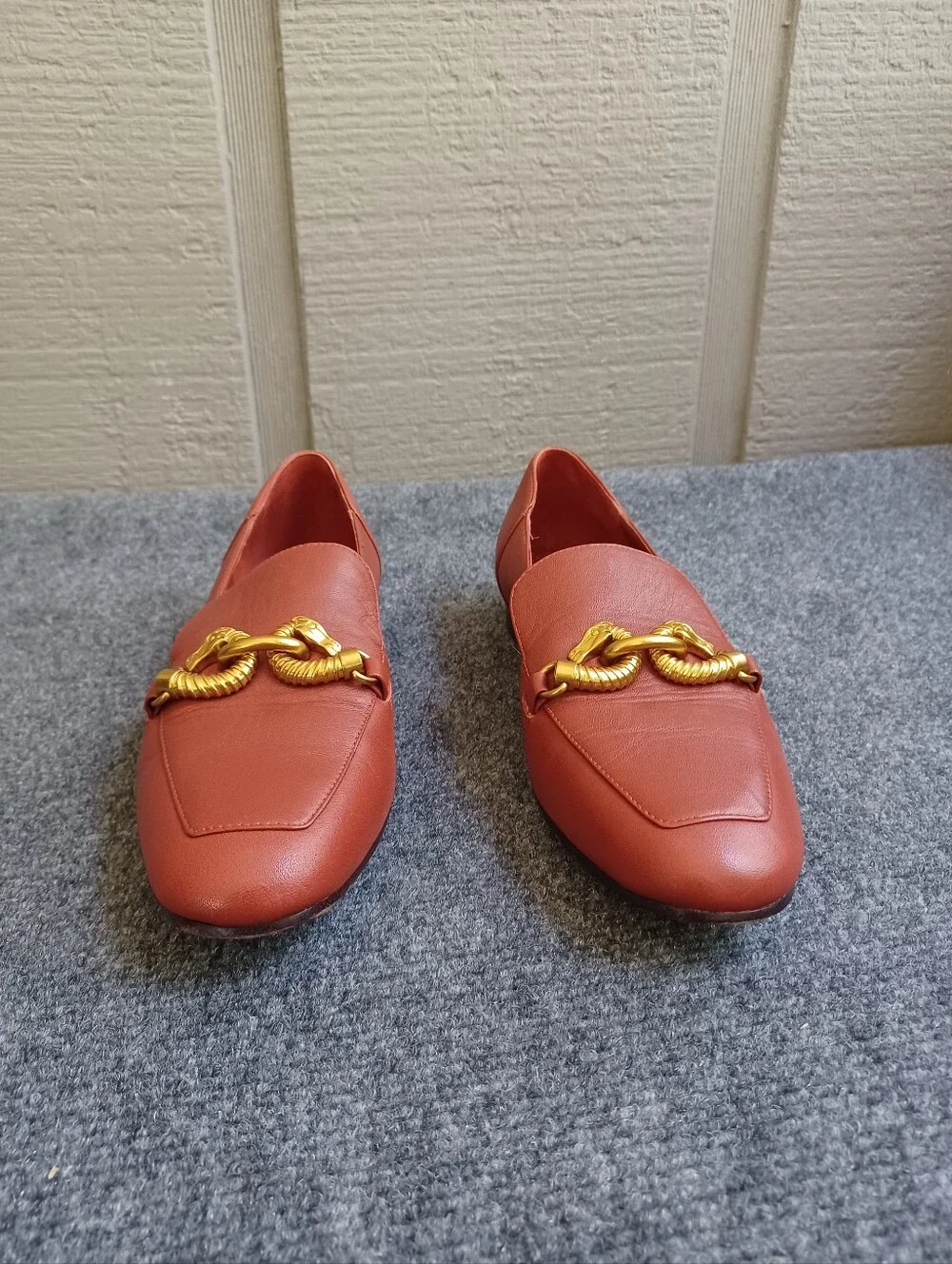 Tory Burch Jessa Horse Hardware Leather Loafer Size 6.5 M Women In Dark Sienne